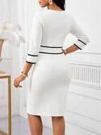 Vestido Midi Ajustado Com Recortes Contrastantes