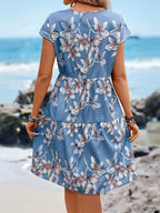 Vestido Midi Com Estampa Floral E Manga Curta Casual
