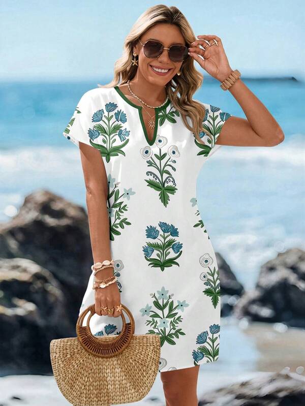 Vestido Curto Com Estampa Floral Abstrata Estilo Resort