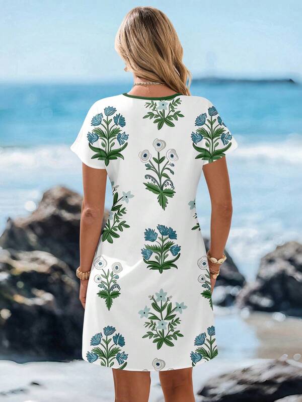 Vestido Curto Com Estampa Floral Abstrata Estilo Resort