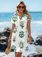 Vestido Curto Com Estampa Floral Abstrata Estilo Resort