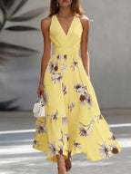 Vestido Longo Transpassado Acinturado Estampa Floral Elegante