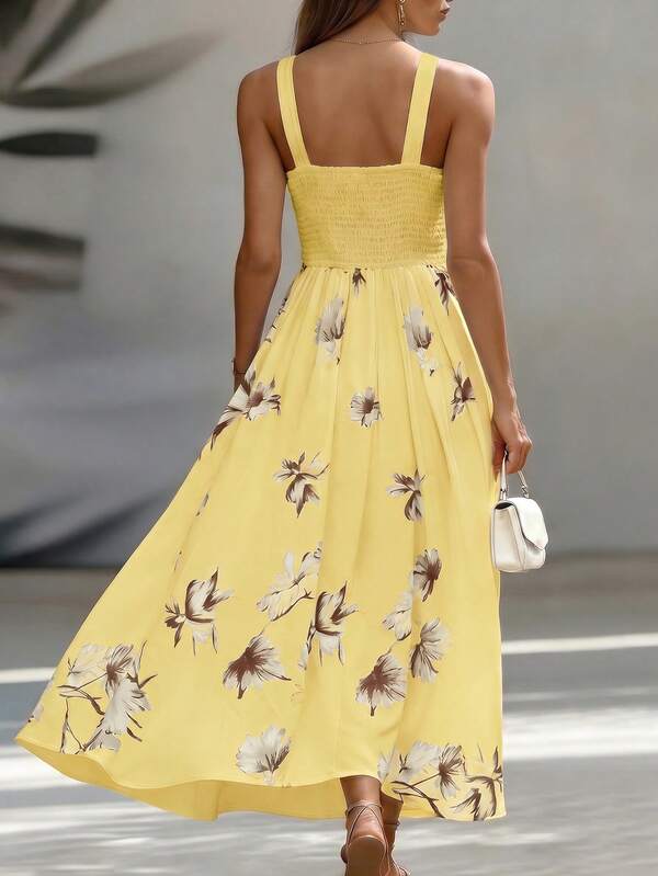 Vestido Longo Transpassado Acinturado Estampa Floral Elegante