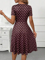 Vestido Midi Decote V Com Botões E Estampa Poá