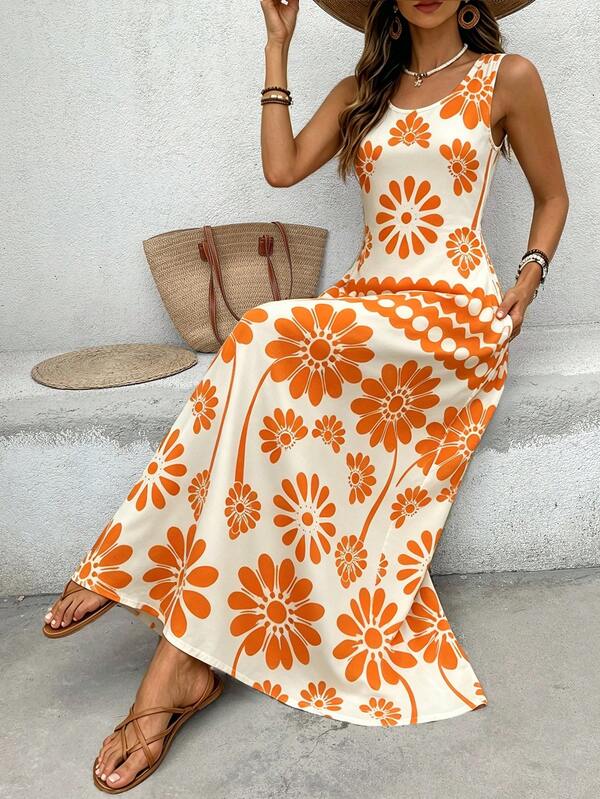 Vestido Longo Regata Com Estampa Floral Abstrata Resort