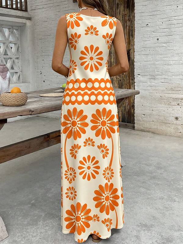Vestido Longo Regata Com Estampa Floral Abstrata Resort