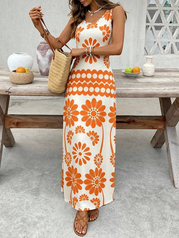 Vestido Longo Regata Com Estampa Floral Abstrata Resort