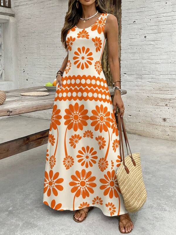 Vestido Longo Regata Com Estampa Floral Abstrata Resort