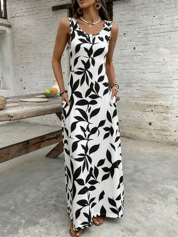 Vestido Longo Regata Com Estampa Floral Abstrata Resort
