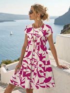 Vestido Midi Soltinho Com Recortes Estampa Abstrata Casual
