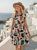 Vestido Soltinho Com Recortes Estampa Abstrata Casual