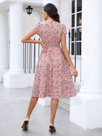 Vestido Midi Decote V Acinturado Com Estampa Floral