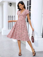 Vestido Midi Decote V Acinturado Com Estampa Floral