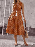 Vestido Midi Evasê Sem Mangas Com Lastex Estilo Romântico