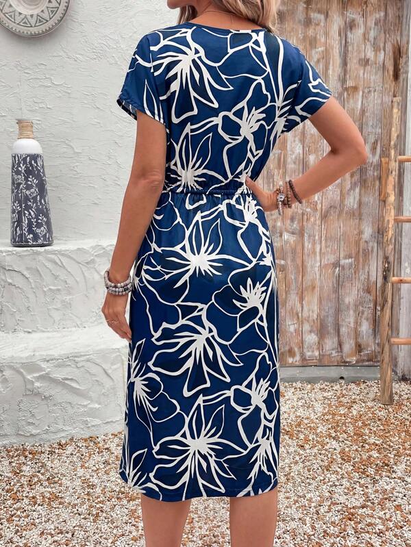 Vestido Midi Listrado Com Amarração E Bolsos Estilo Casual