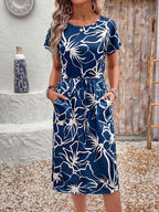 Vestido Midi Listrado Com Amarração E Bolsos Estilo Casual