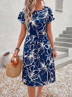 Vestido Midi Listrado Com Amarração E Bolsos Estilo Casual