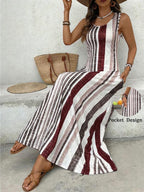 Vestido Longo Regata Com Estampa Listrada Estilo Resort