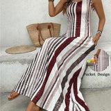 Vestido Longo Regata Com Estampa Listrada Estilo Resort