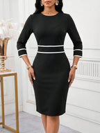Vestido Midi Ajustado Com Recortes Contrastantes