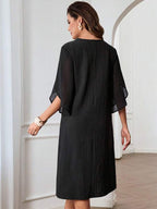 Vestido Midi Decote V Com Manga Fluida E Caimento Solto